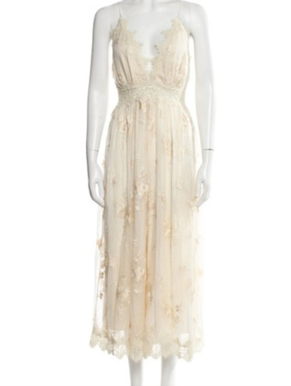 Zimmermann Tropicale Antique Jumpsuit  ivory plunging V-neck floral embroidered